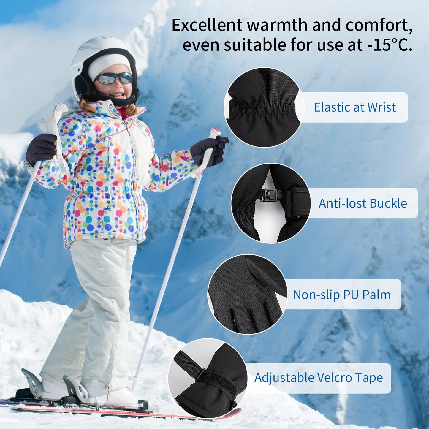 Arcweg Kids Winter Gloves, Snow & Ski Gloves for Boys Girls Waterproof Winter Warm Gloves for Children Cold Weather Outdoor Skating Cycling