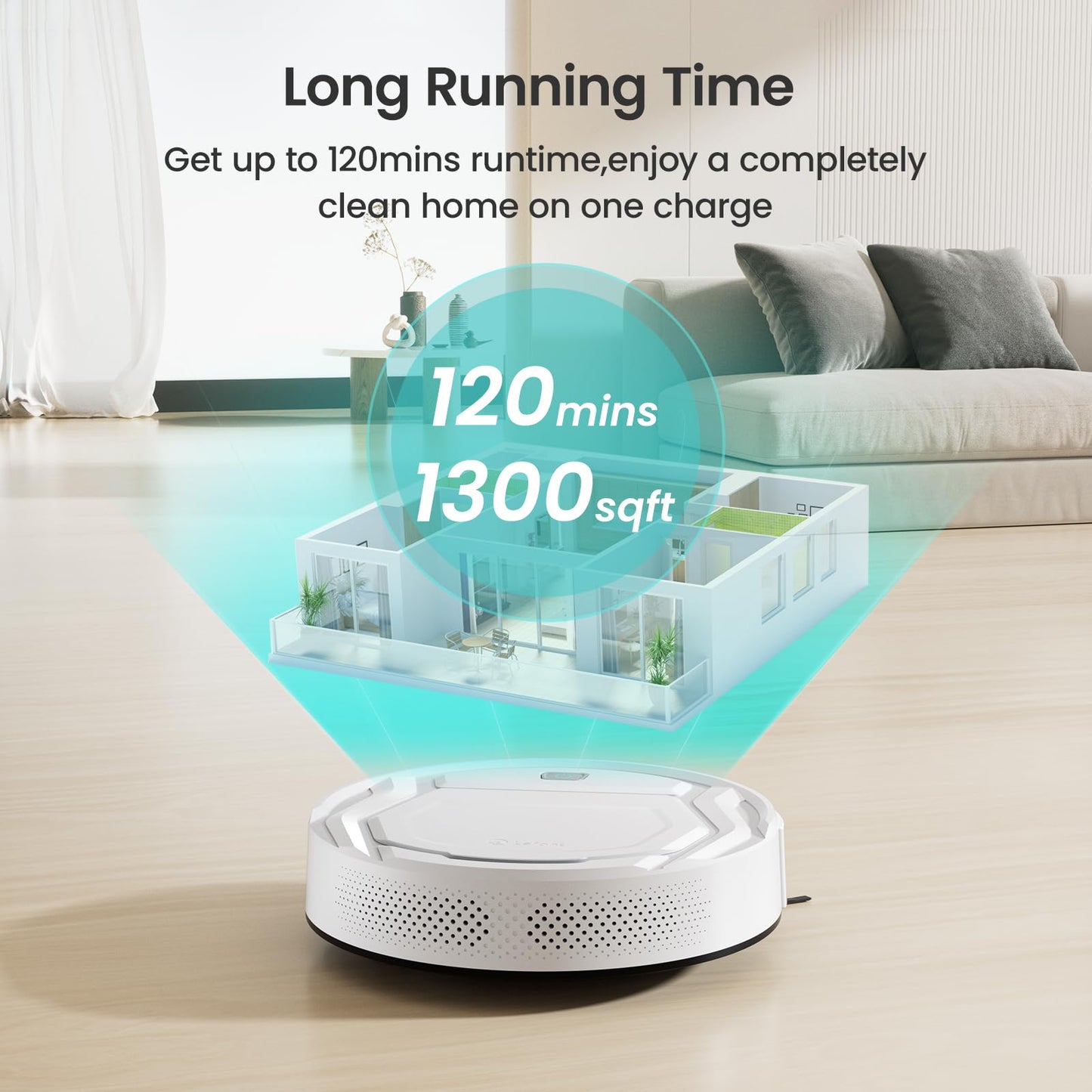 Lefant Robot Vacuum Cleaner, Strong Suction, 120 Mins Runtime, Slim, Low Noise, Automatic Self-Charging, Wi-Fi/App/Alexa Control, Ideal for Pet Hair Hard Floor and Daily Cleaning, M210