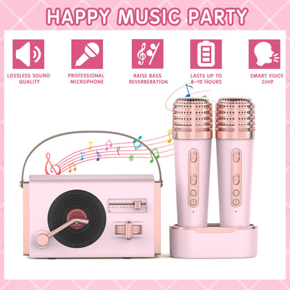 Mini Karaoke Machine with 2 Wireless Microphones