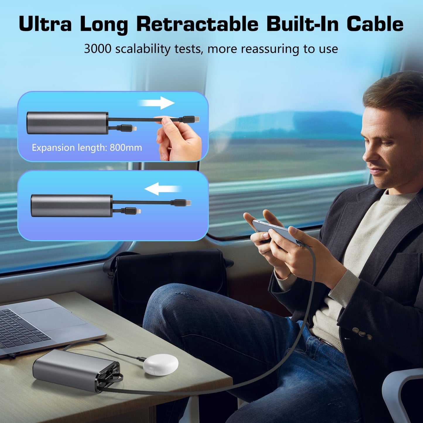 10000mAh MQOUNY Retractable Power Bank Charger