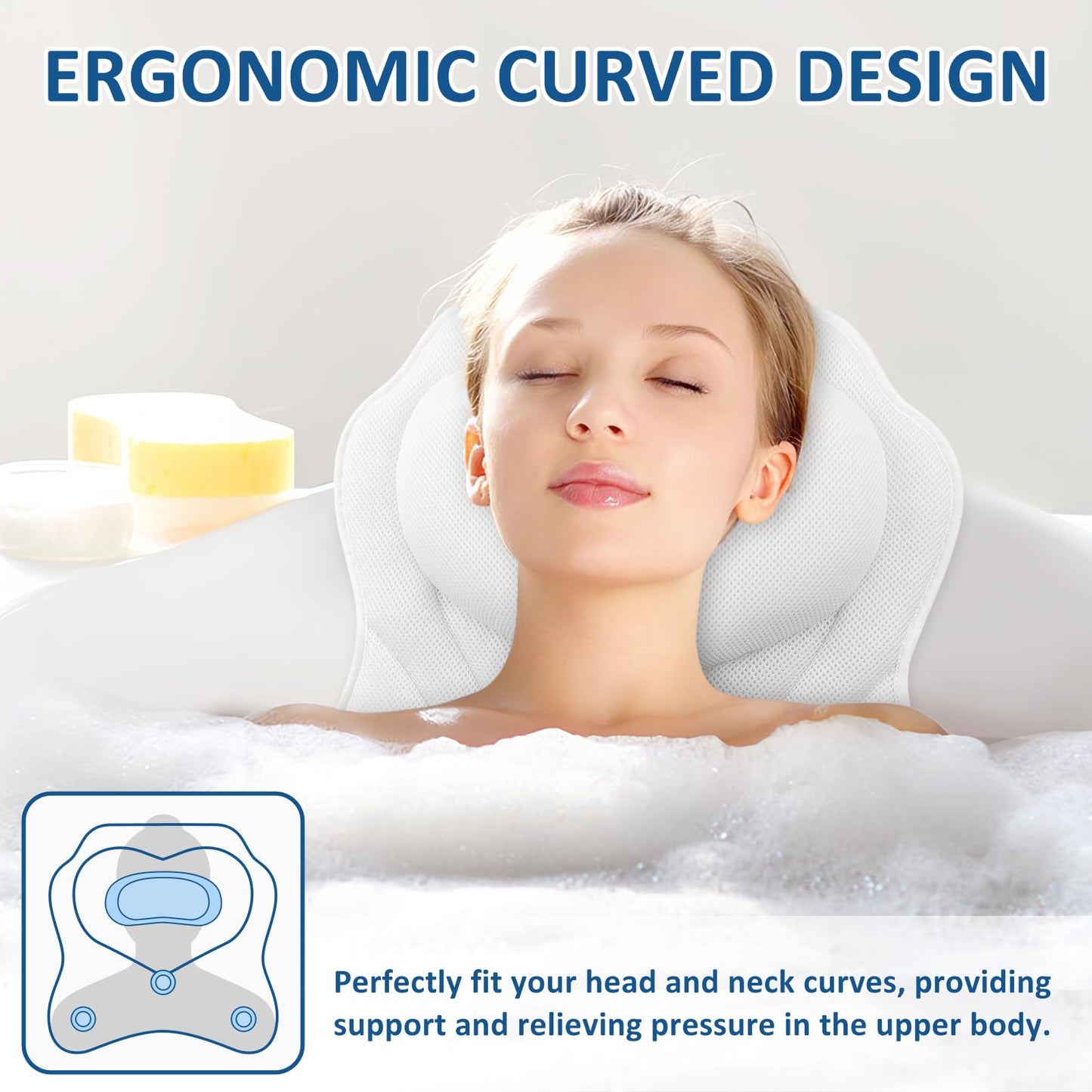 Bath Pillow with Suction Cups for Support