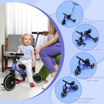 XJD 7-in-1 Toddler Tricycle with Push Handle