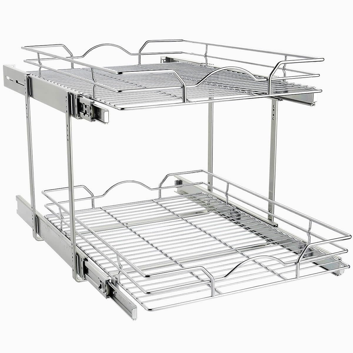 OCG 2 Tier Pull Out Cabinet Organizer (20" W x 18" D), Pull out Drawers for Kitchen Cabinets, Pull Out Shelves for Base Cabinet Organization in Kitchen Bathroom Pantry, Chrome Finish