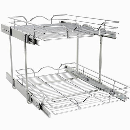 OCG 2 Tier Pull Out Cabinet Organizer (20" W x 18" D), Pull out Drawers for Kitchen Cabinets, Pull Out Shelves for Base Cabinet Organization in Kitchen Bathroom Pantry, Chrome Finish
