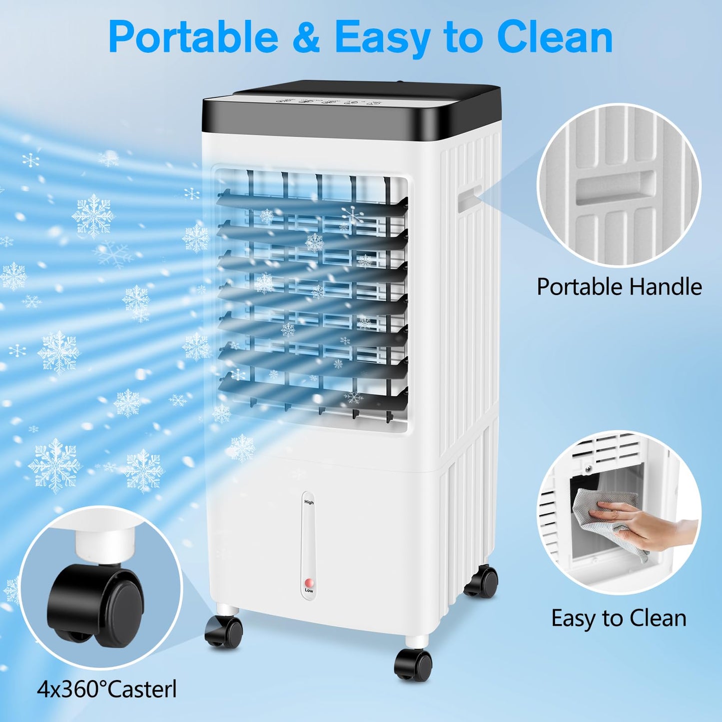 Portable Air Conditioners,20H Cooling Time Room Air Conditioners,3 IN 1 Swamp Cooler with 3.2 Gal Water Tank,Ac Unit with Timer,3 Speeds,75° Oscillation,Air Cooler for Room/Kitchen/Bedroom/Garage