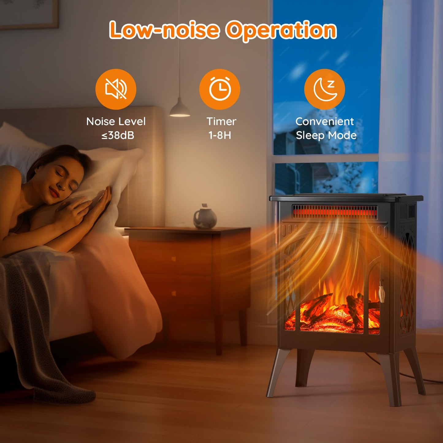 Rintuf 1500W Electric Fireplace Heater with Remote