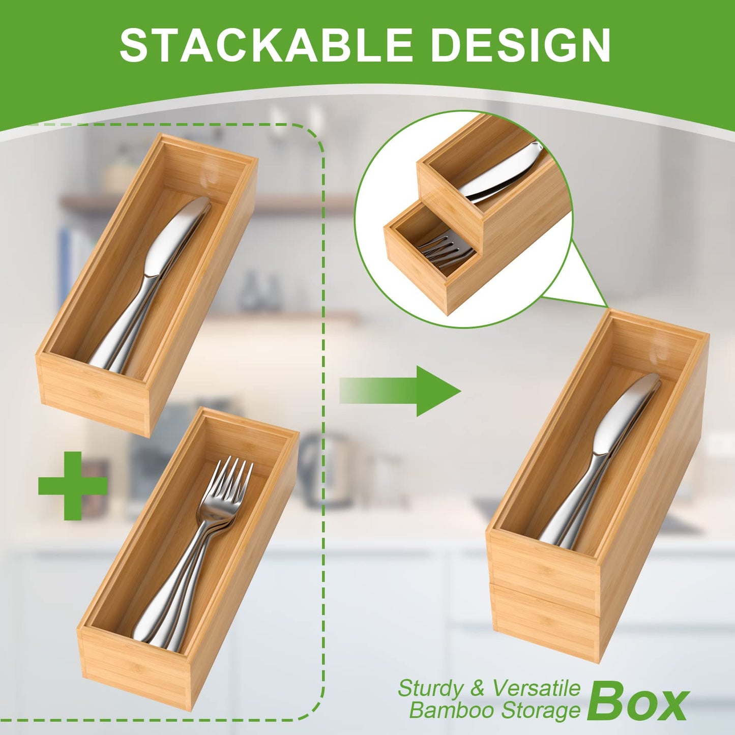 Bamboo Drawer Organizer Set of 2 for Storage