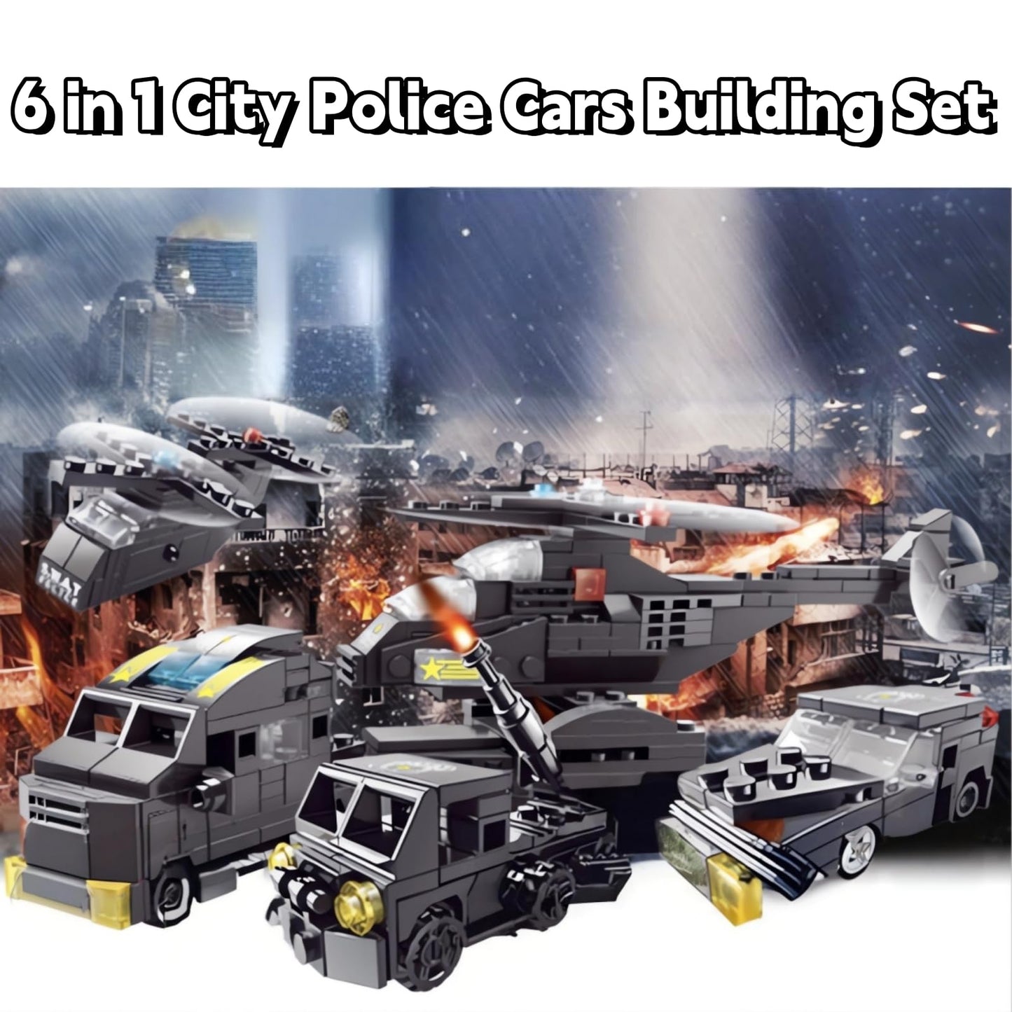 WULOBOOI 6 in 1 City Police Trailer Cars Building Set, Police Chase Vehicle SWAT Building Blocks Toy with Tow Truck, Birthday Gift for Kids Boys Age 6 7 8-12