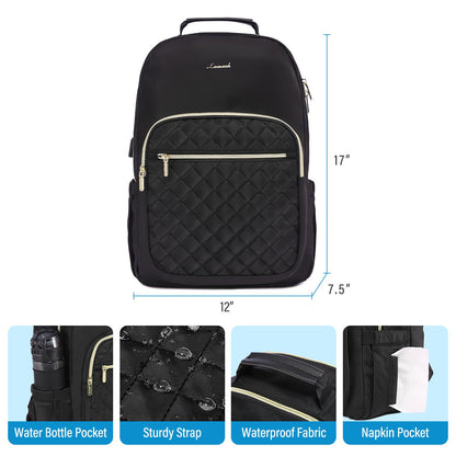 LOVEVOOK Laptop Backpack Purse for Women, Work Business Travel Computer Bags with 15.6 Inch Laptop Compartment, Teacher Nurse Backpack for Womens, Quilted Casual Daypack with USB Port, Black
