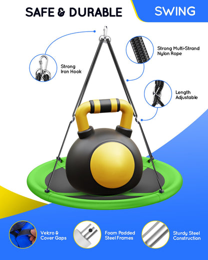 43" Saucer Tree Swing for Kids Adult, 700lbs Weight Capacity, Waterproof Flying Saucer Swing with Adjustable Hanging Straps, Swing Seats for Backyard Outdoor Indoor Playground, Green