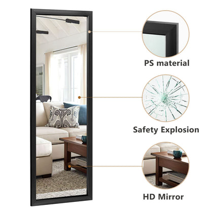MIRUO Over The Door Mirror Full Length with Hanging Brackets, or Leaning Against Wall Mounted On Wall, Door, 44''x16'', Black (JJ01397AAF- AM002)
