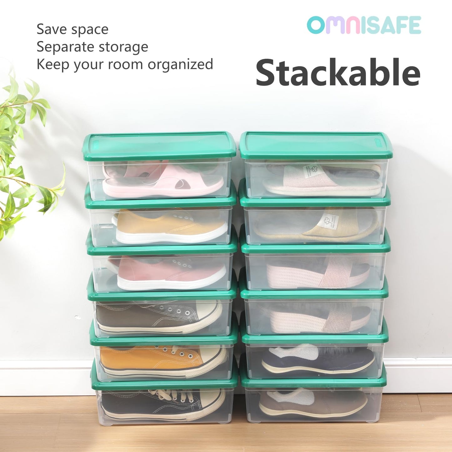 OMNISAFE 12 Pack Stackable Plastic Storage Boxes