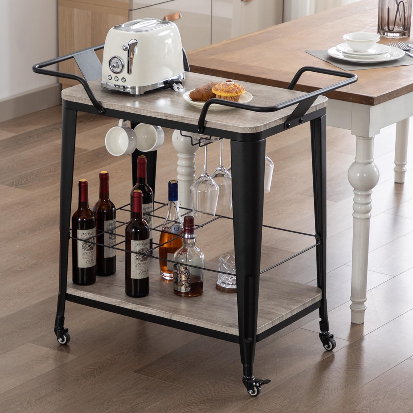 FERFALDER Industrial Rolling Bar Cart with Wheels