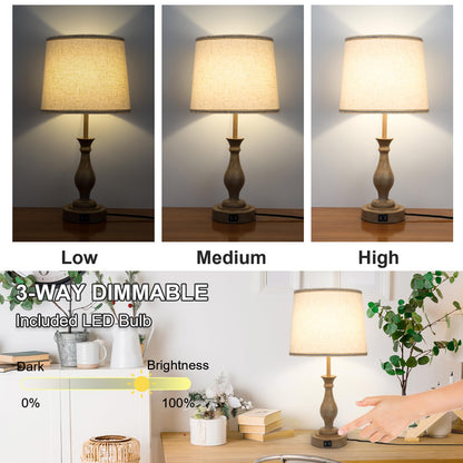 Touch Lamps for Bedrooms Set of 2, Farmhouse Table Lamp with Dual USB Charging Ports, 3 Way Dimmable Nightstand Lamps with Linen Fabric Lampshade for Bedroom, Living Room (Pack2-01A)