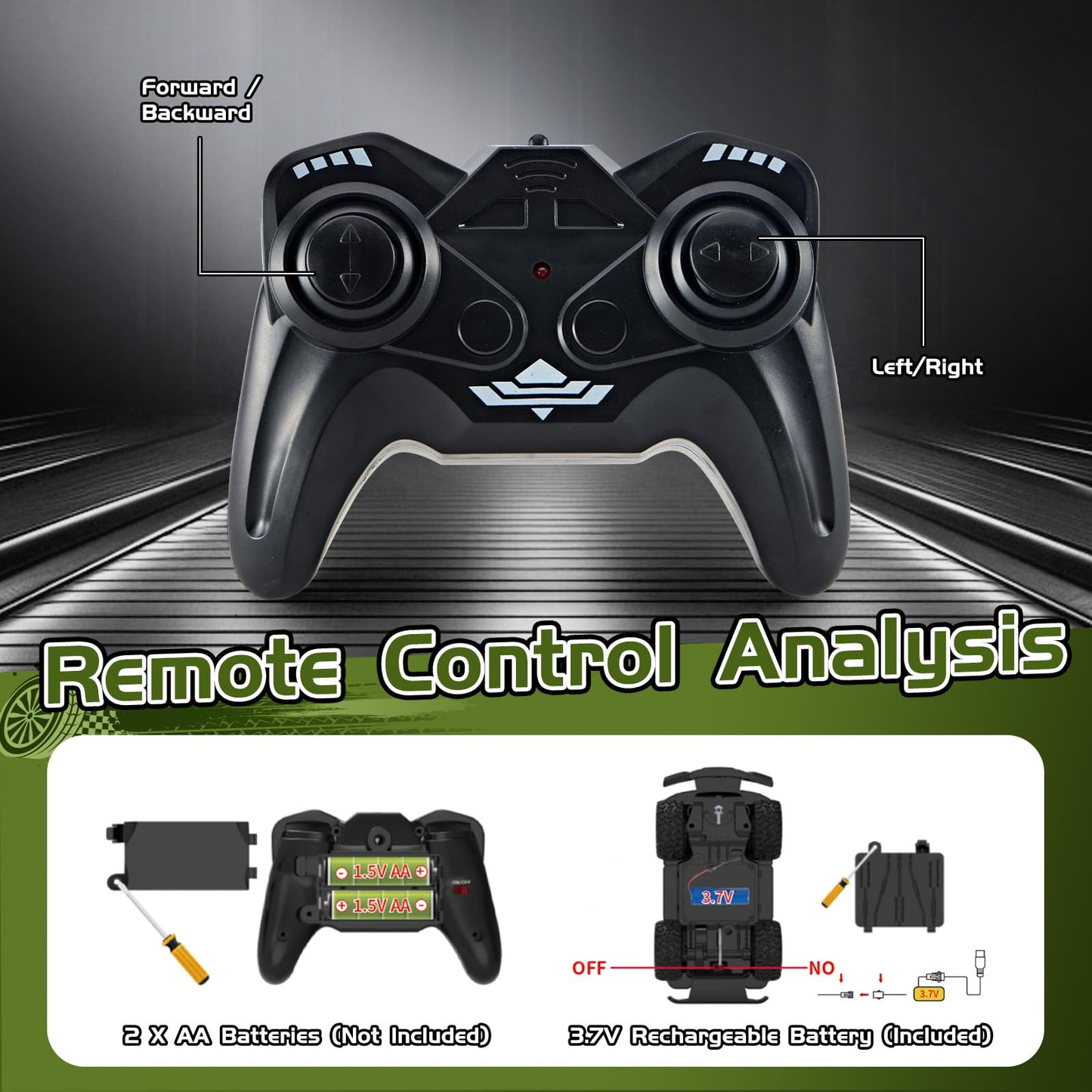 JOYBLI Dinosaur-Shaped Off-Road Vehicle Remote Control Cool Off-Road Vehicle Truck, 2.4GHz RC Car with LED Lights, 1:20Scale, RC Truck, Remote Control car from a Long Distance.Gifts for Boys (Green)