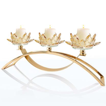 Flower Crystal 3-Arm Candelabra Candle Holder