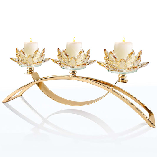 Flower Crystal 3-Arm Candelabra Candle Holder
