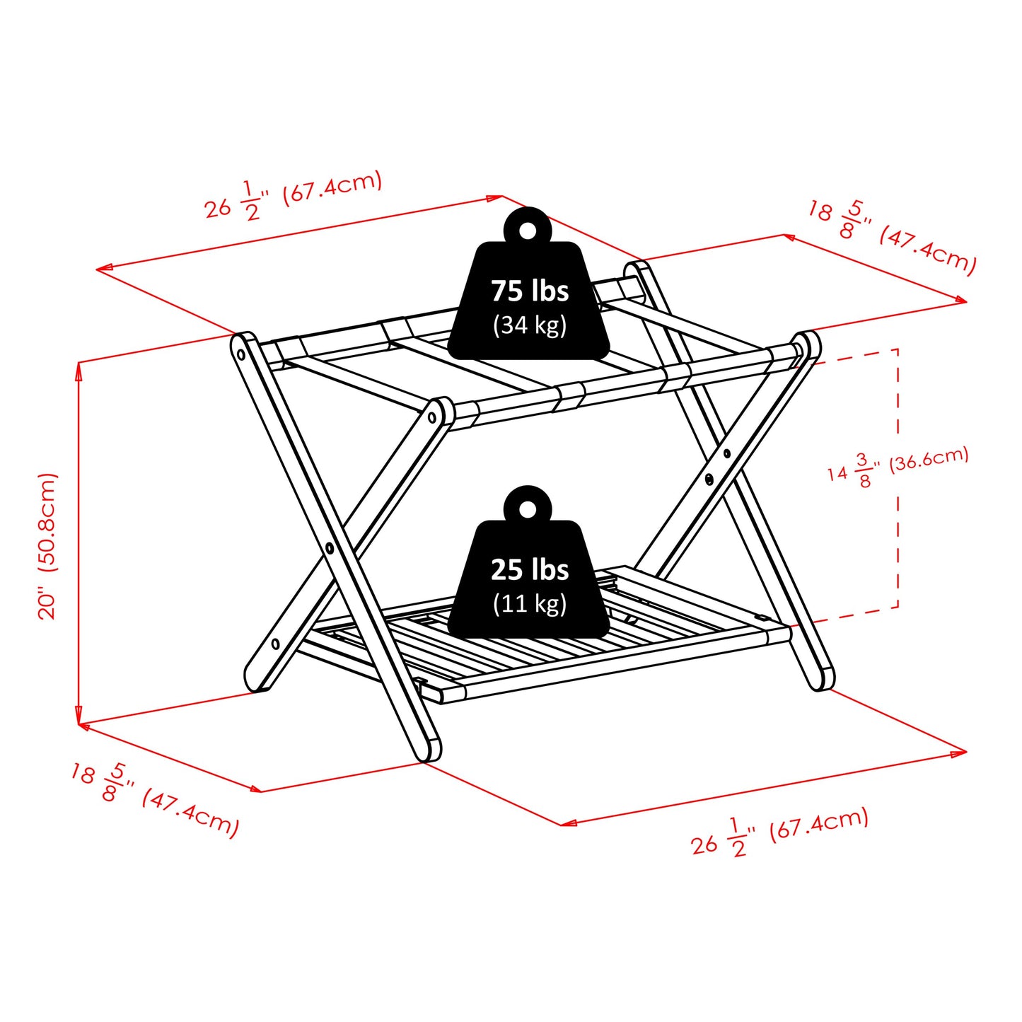 Winsome Luggage Rack with Storage Shelf