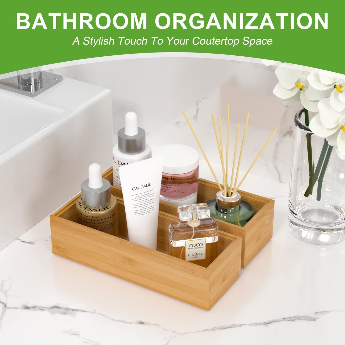 Bamboo Drawer Organizer Set of 2 for Storage