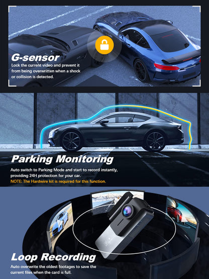 Dash Cam Front and Rear 2K+1080P, Free 64GB SD Card, Built-in WiFi, 4K Single Front Dash Camera for Cars, Car Camera, Dual Dashcams for Cars with Night Vision, 24 Hours Parking Monitor, Loop Recording