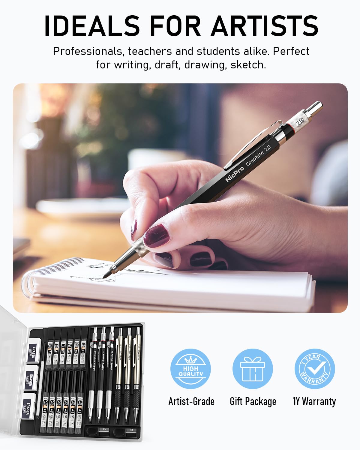 6PCS Nicpro Mechanical Pencil Set for Drawing