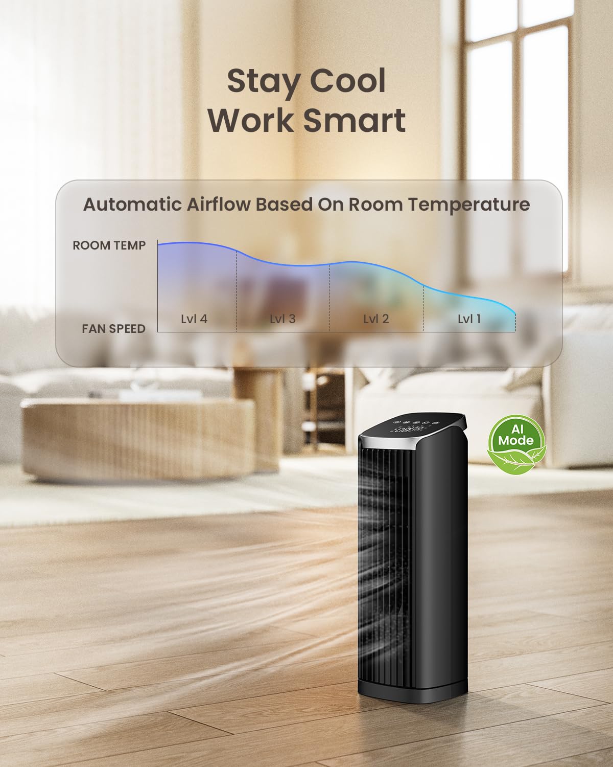 13" Tower Fan with Remote, and 4 Modes