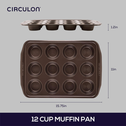 Circulon Nonstick 12-Cup Muffin Tin, Brown Steel