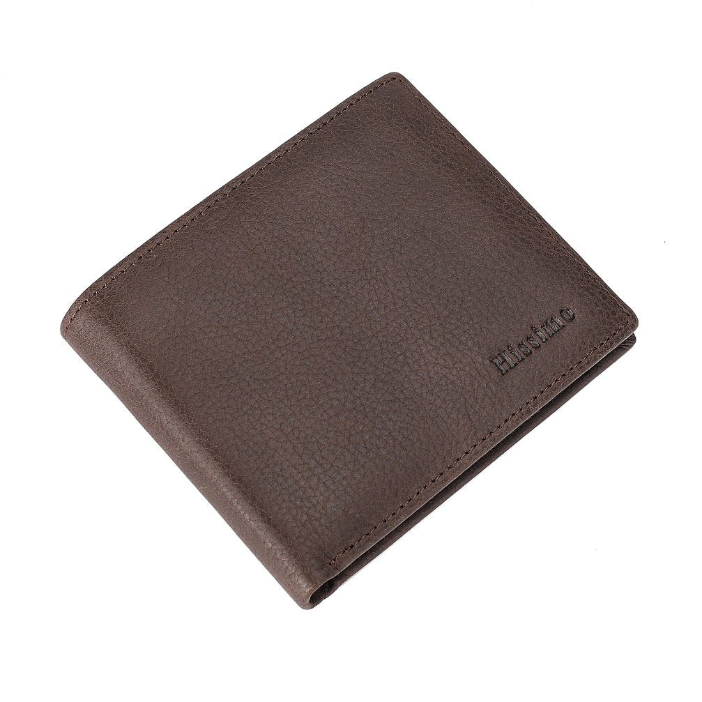 Mens Wallet Genuine Leather Bifold RFID Blocking Wallet with 2 ID Window Slots - Coffee