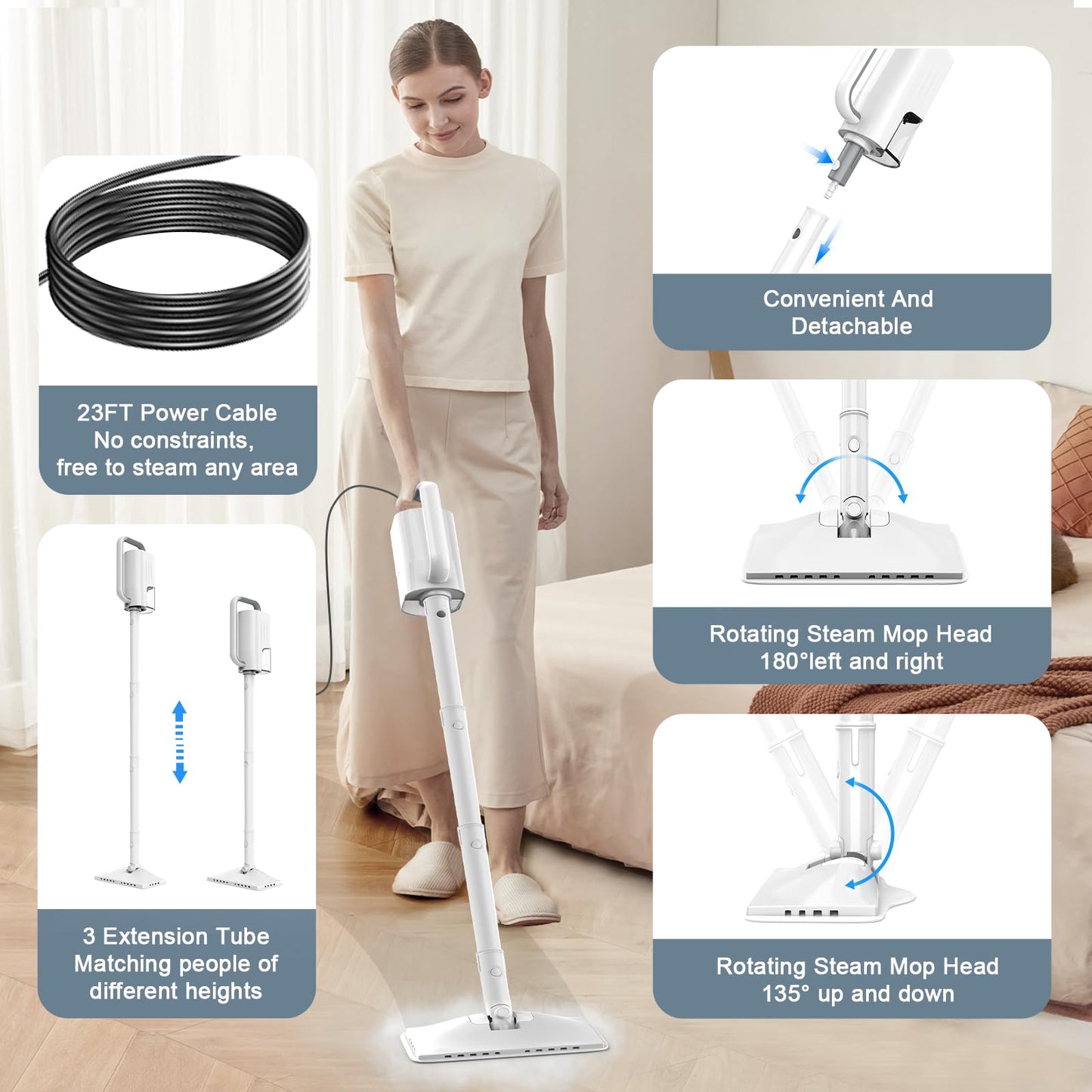 ACHTFACH 6-in-1 Steam Mop Cleaner with Detachable Pads