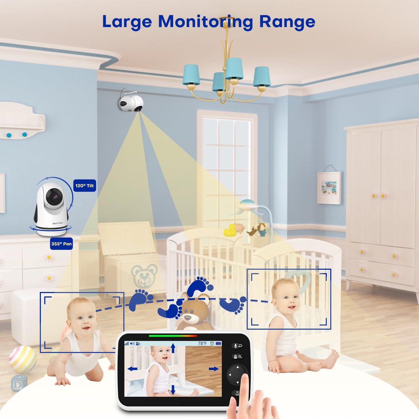 Maxi Cosi Baby Monitor with Camera and Audio, 5'' Sreen Baby Camera Monitor No WiFi,30-Hrs Battery, Pan-Tilt-Zoom Video Baby Monitors Portable,VOX, 2-Way Talk,Night Vision,8 Lullabies and 1000ft Range