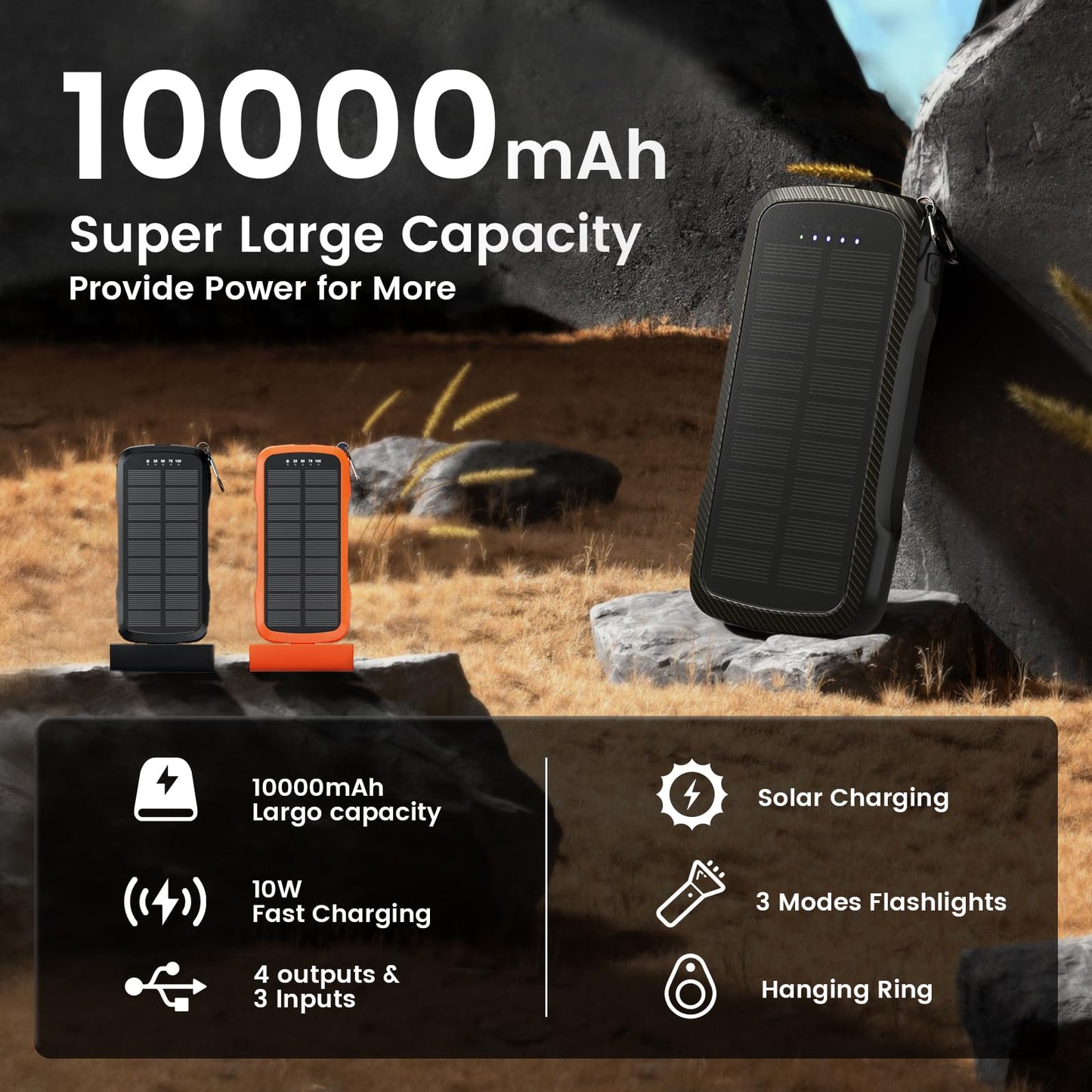 10000mAh Solar Power Bank with Dual USB Outputs