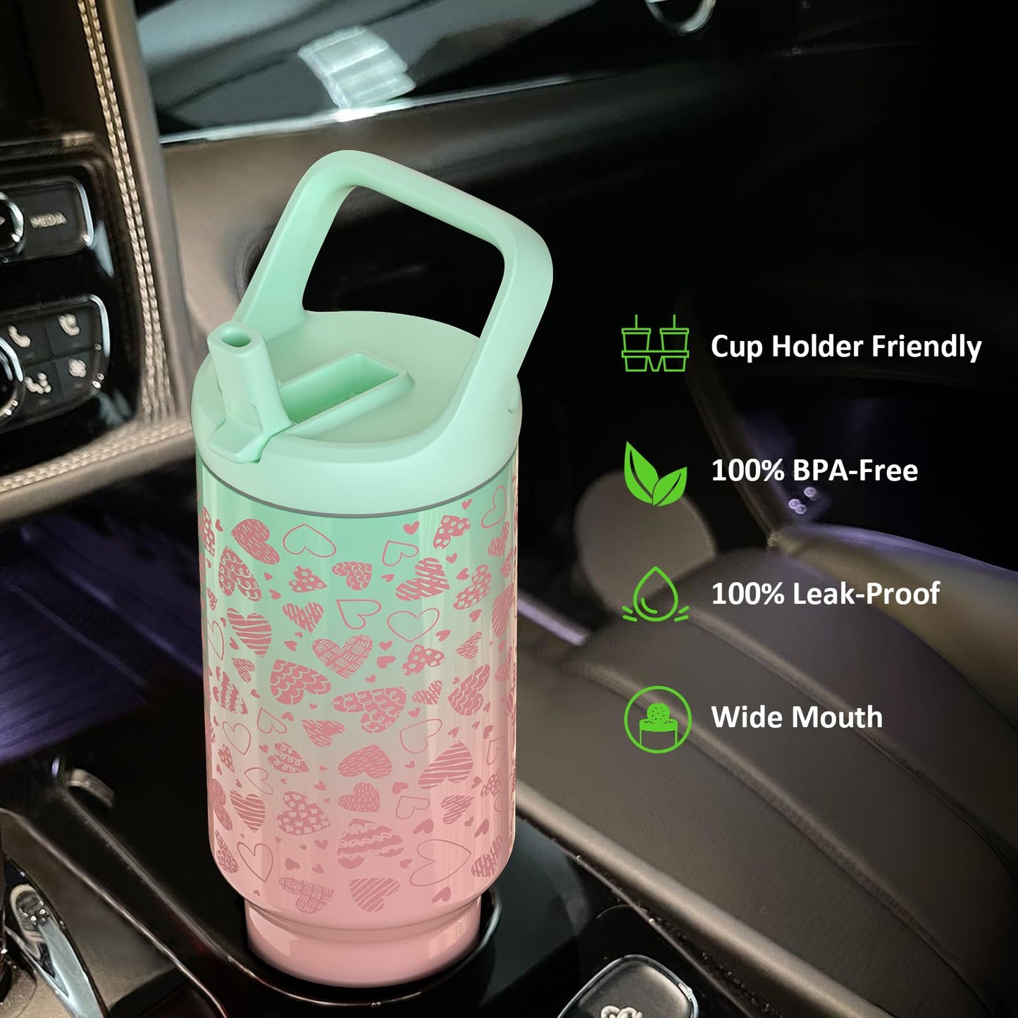 40 oz Insulated Tumbler with Handle and Straw
