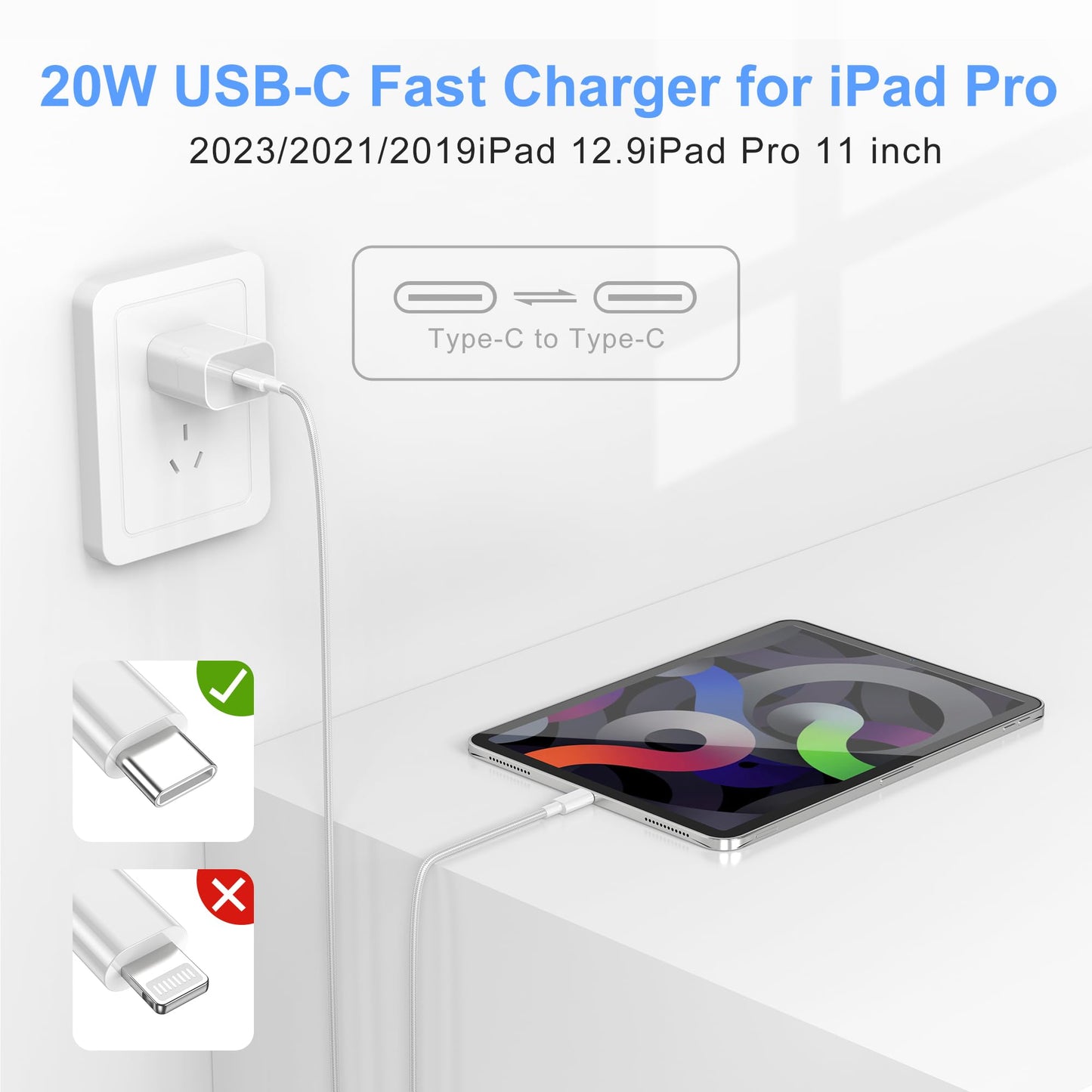 3 Pack 20W USB C Charger with Cable