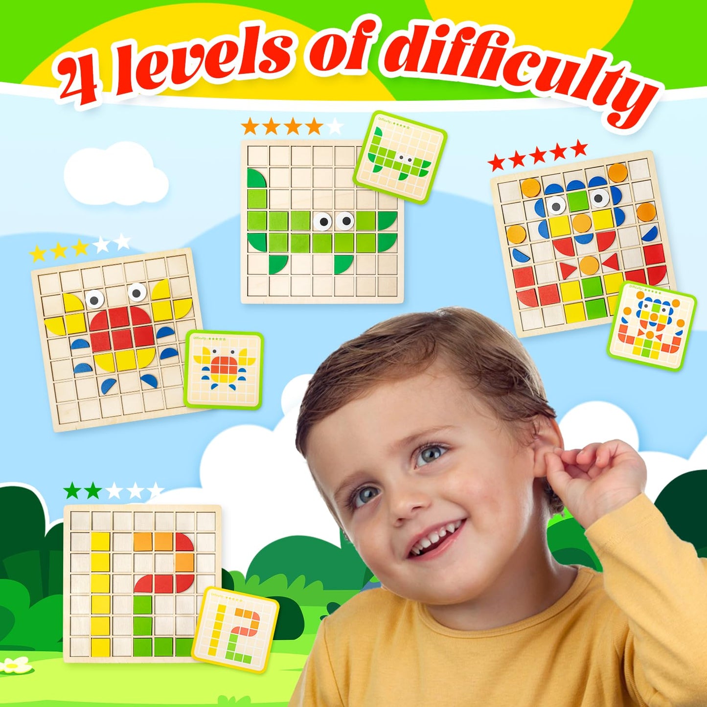 120 PCS Montessori Wooden Puzzle Blocks for Kids