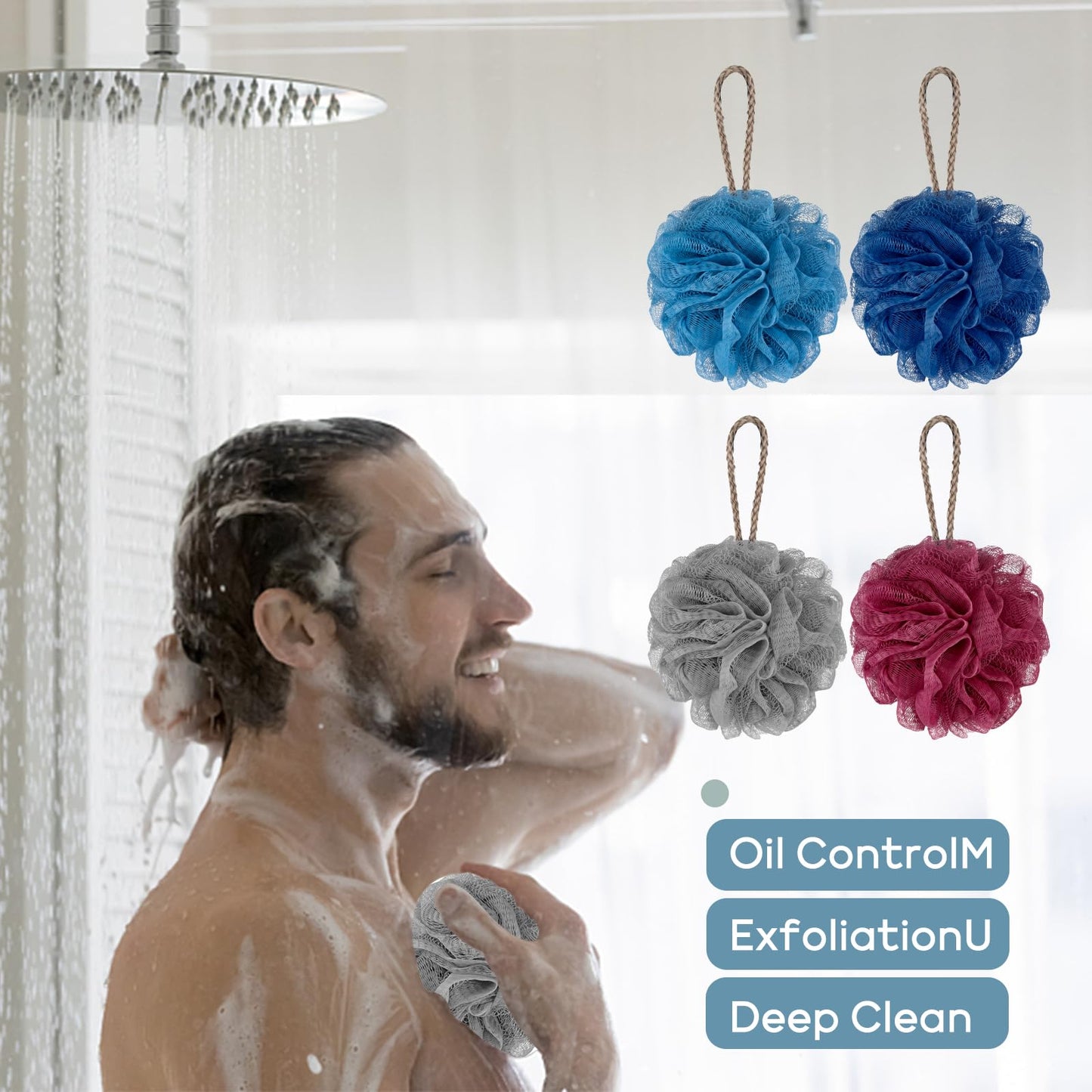 OndaptuLoofahs Bath Sponge Shower Pouf Ball,Mesh Bath Mesh Pouf Mesh Bath and Shower Ball,60g/PCS and Pack of