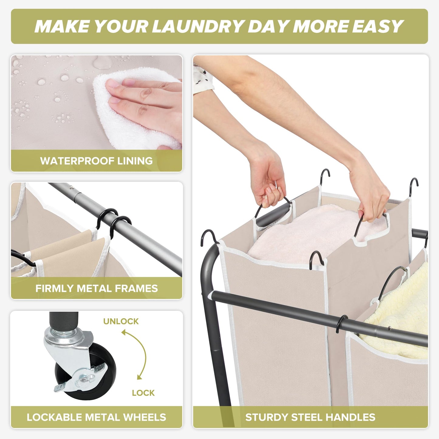 Laundry Sorter Hamper with Wheels by STORAGEIDEAS