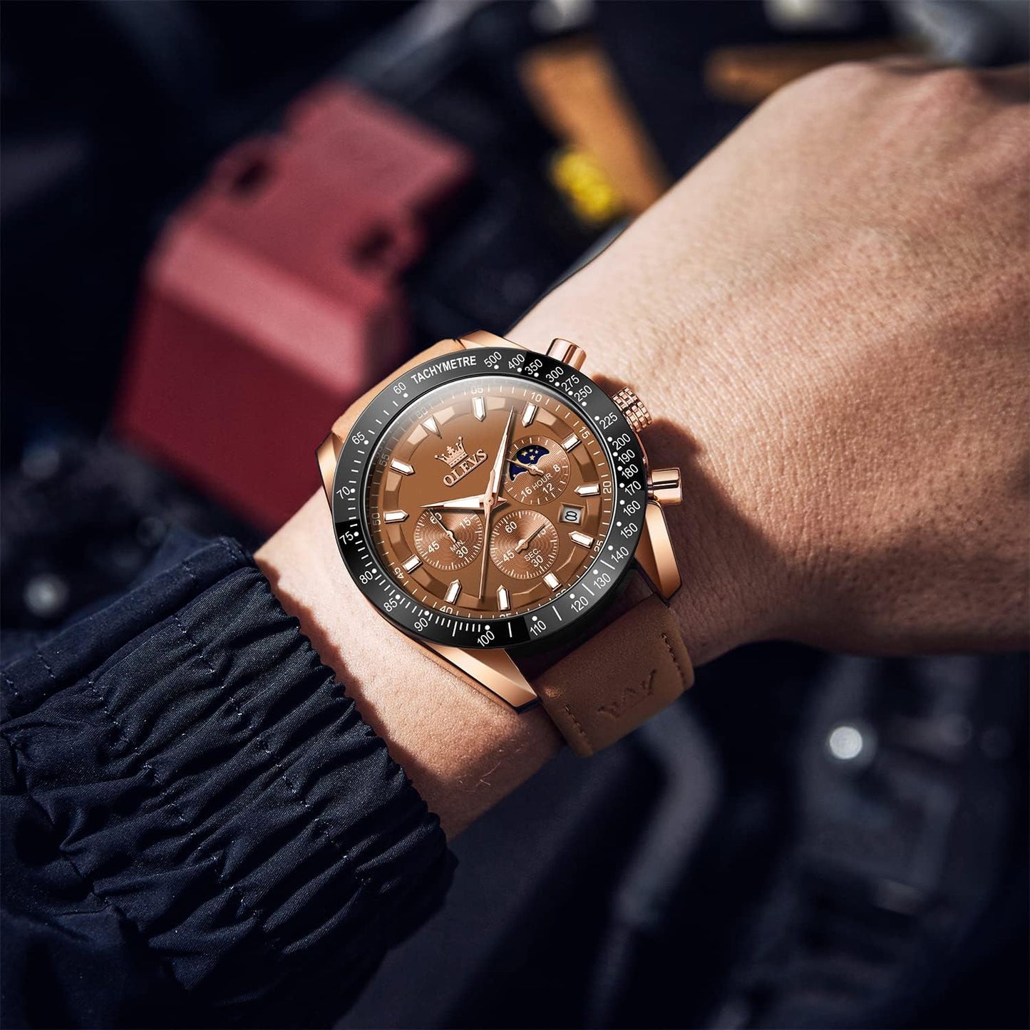 UPDATE: DEAD! OLEVS Leather Men's Analog Quartz Big Face Expedition Field Chronograph Waterproof Luminous Watches