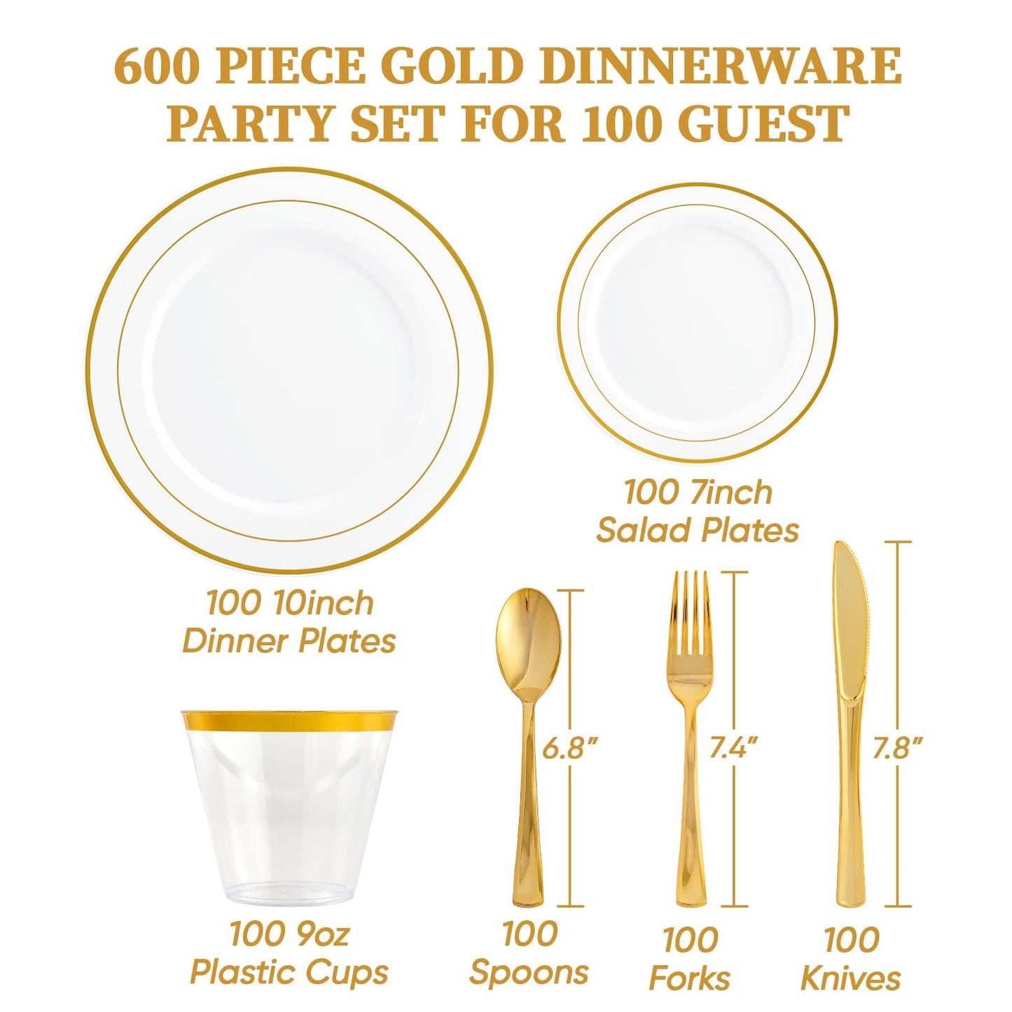 600 Piece Gold Rimmed Disposable Dinnerware Set for 100