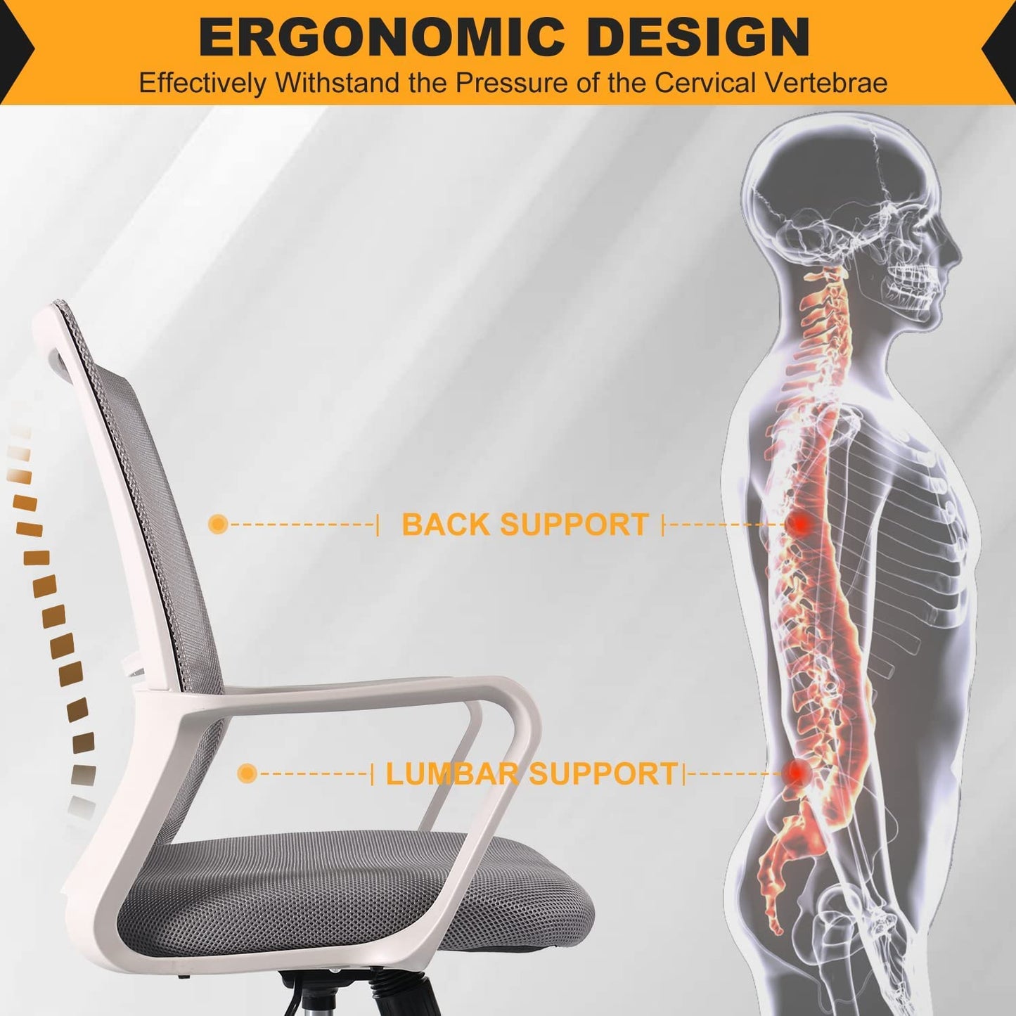 Desk Chair Ergonomic Mesh Home Office Chair, Mid Back Adjustable Computer Task Chairs Swivel Rolling Office Desk Chair, Grey