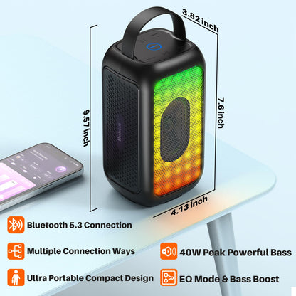 Bobtot Bluetooth Speaker Wireless, 16H Playtime 40W Peak Portable Singing Speakers, Magic Voice, Echo, EQ, Stereo Sound, Deep Bass, RGB, Supports AUX,USB, FM, Pink