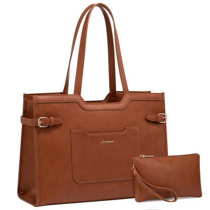 LOVEVOOK 15.6 Inch Leather Laptop Tote Bag