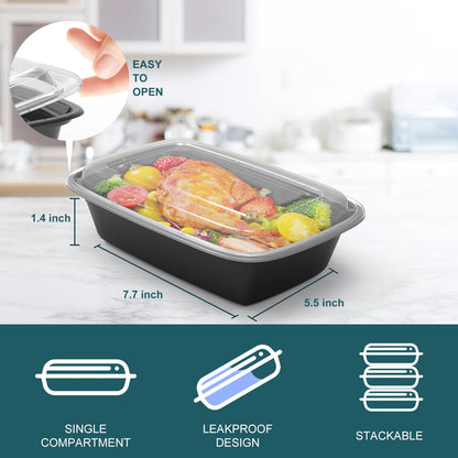 50 Pack Reusable Meal Prep Containers - 16 oz