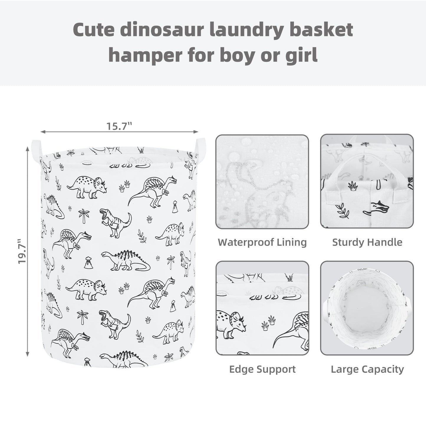 Foldable Baby Laundry Basket Hamper for Nursery Girl Boy kids Clothes laundry hamper basket Portable Tall Collapsible Cute Laundry Basket Organizer, Nursery Storage Basket with Handles (Dinosaurs)