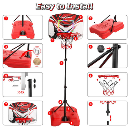 Eaglestone Kid Basketball Hoop Toddlers with LED Lights & Scoreboard, Basketball Hoop Adjustable Height 2.9ft-6ft, Mini Hoop Outdoor with 3 Balls,Basketball Toy Gifts for 3-12 Year Old Boys Girls