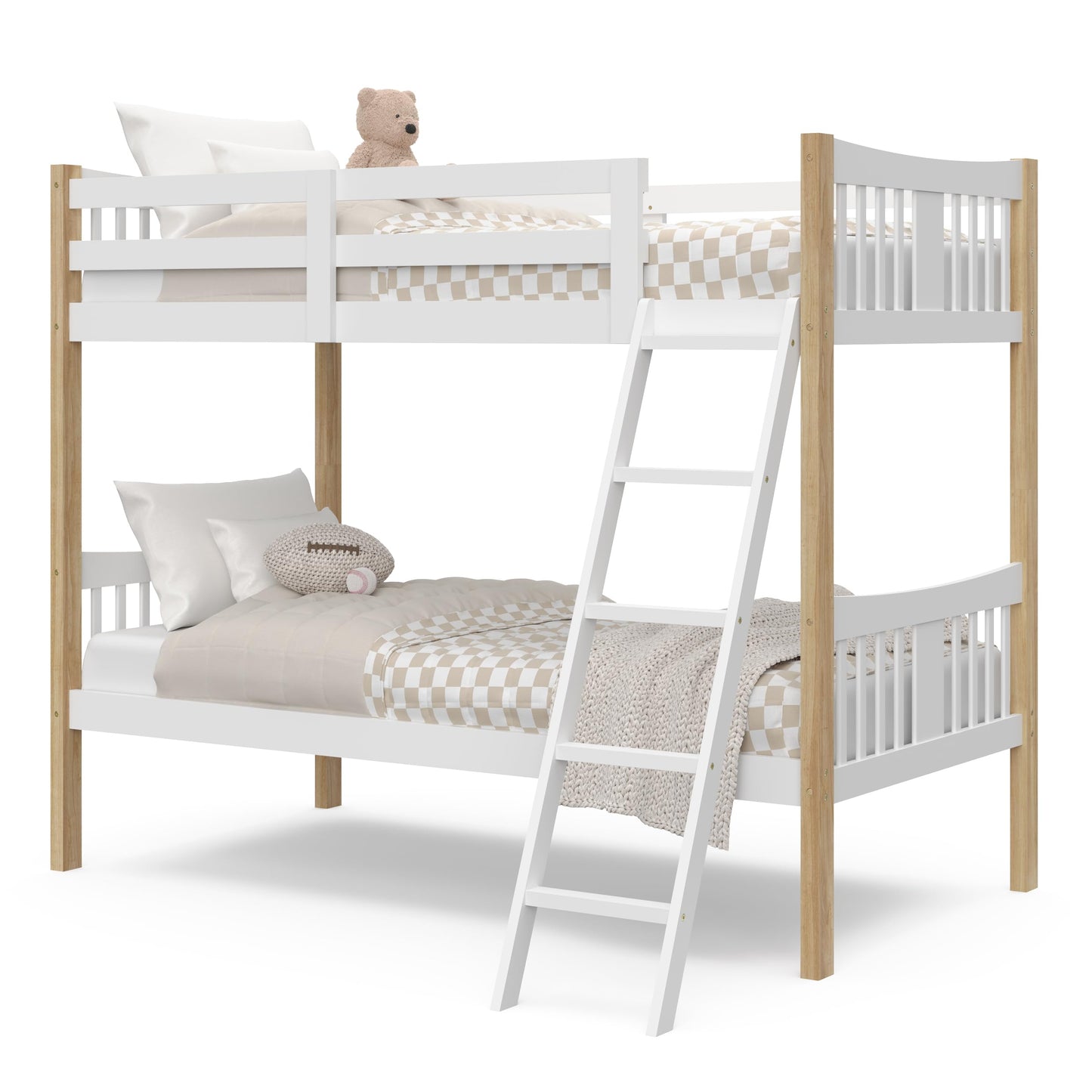 Storkcraft Caribou Twin-Over-Twin Bunk Bed (White with Natural) – GREENGUARD Gold Certified, Converts to 2 Individual Twin beds