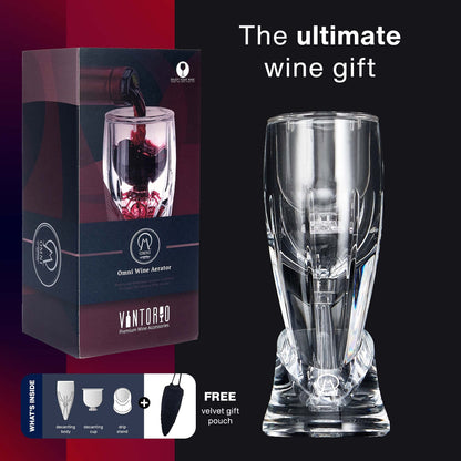 Vintorio Wine Aerator OMNI Set - Premium Decanter for Red Wine Lovers with Gift Box, Velvet Bag, and Mini Stand - Durable, Crystal Clear Acrylic