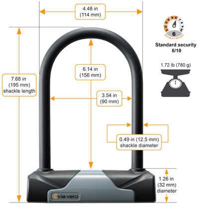 Via Velo Heavy Duty Bike U-Lock with Cable