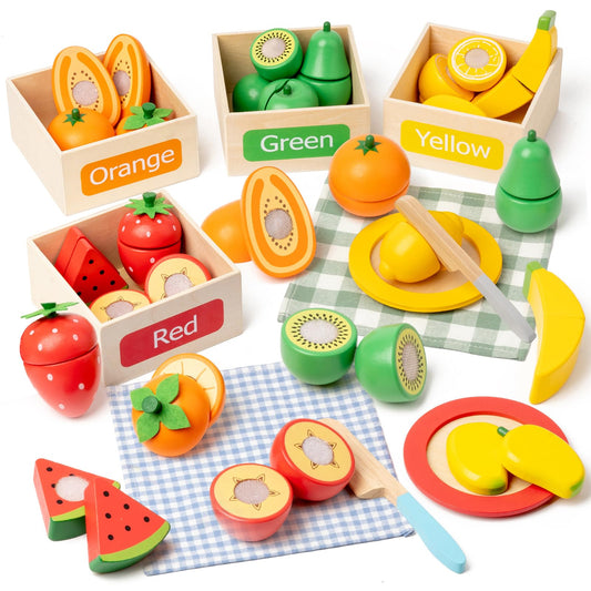 Wooden Fruit and Veggies Cutting Set for Kids