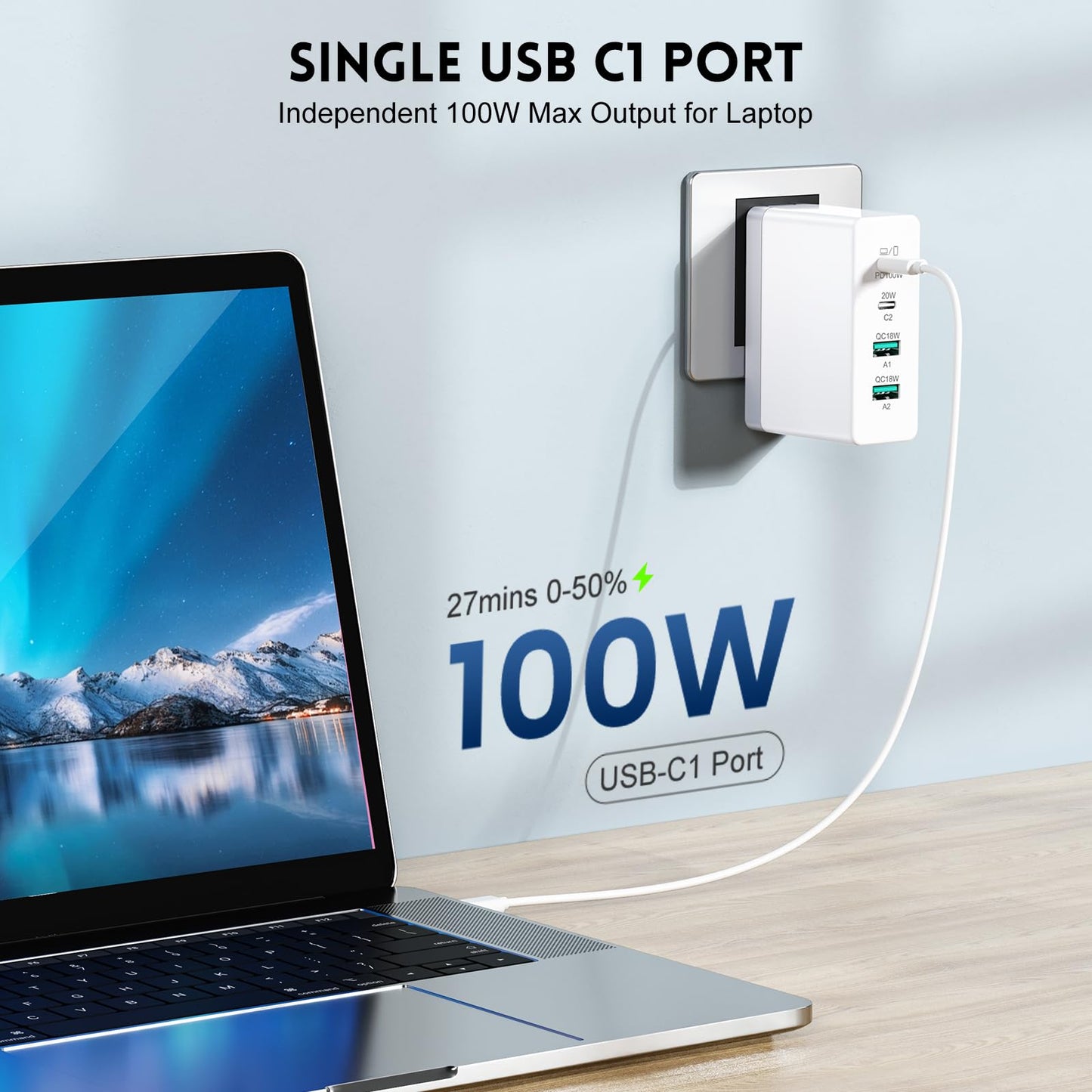 120W 4-Port USB C Fast Charger Block