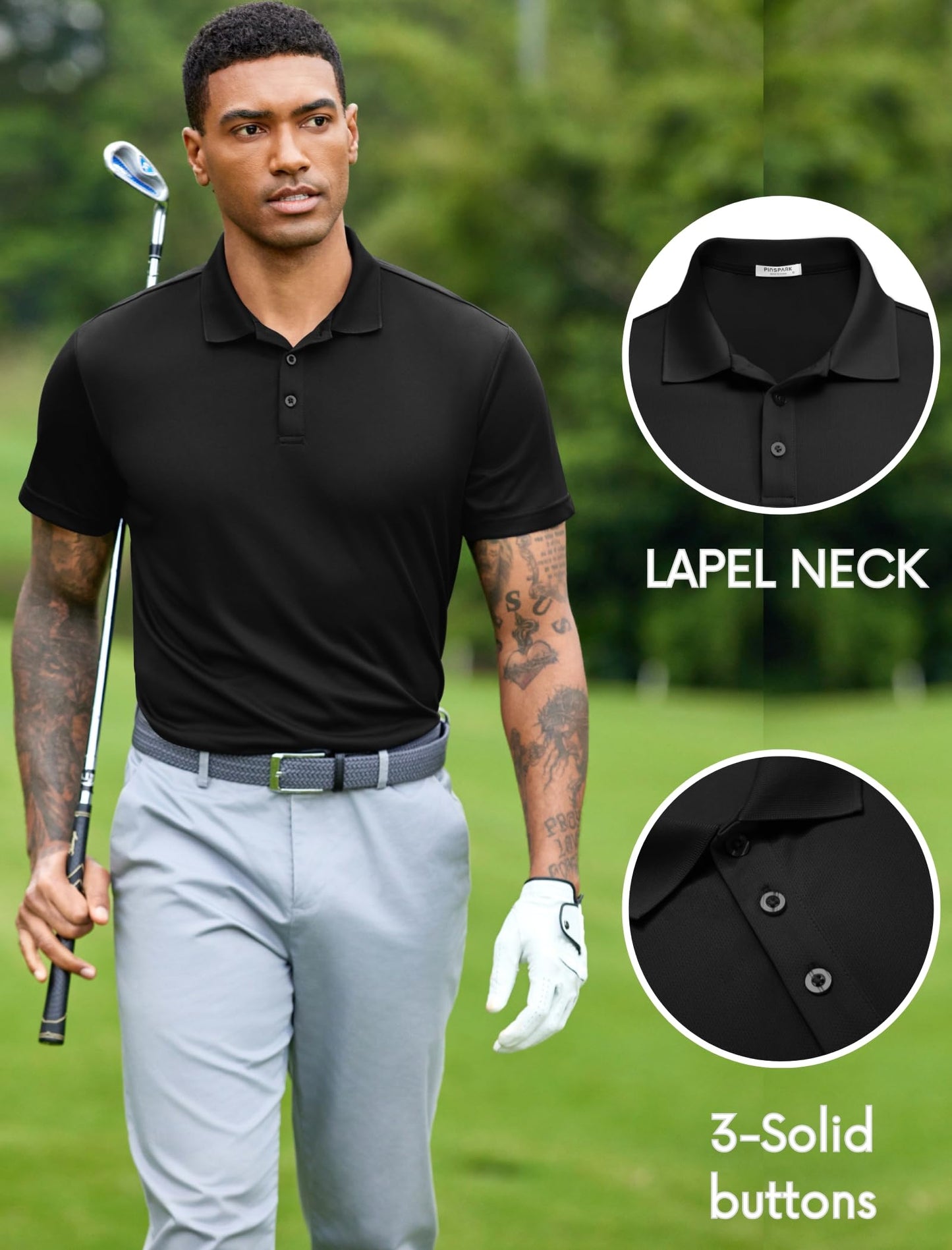 3 Pack Mens Moisture Wicking Polo Shirts